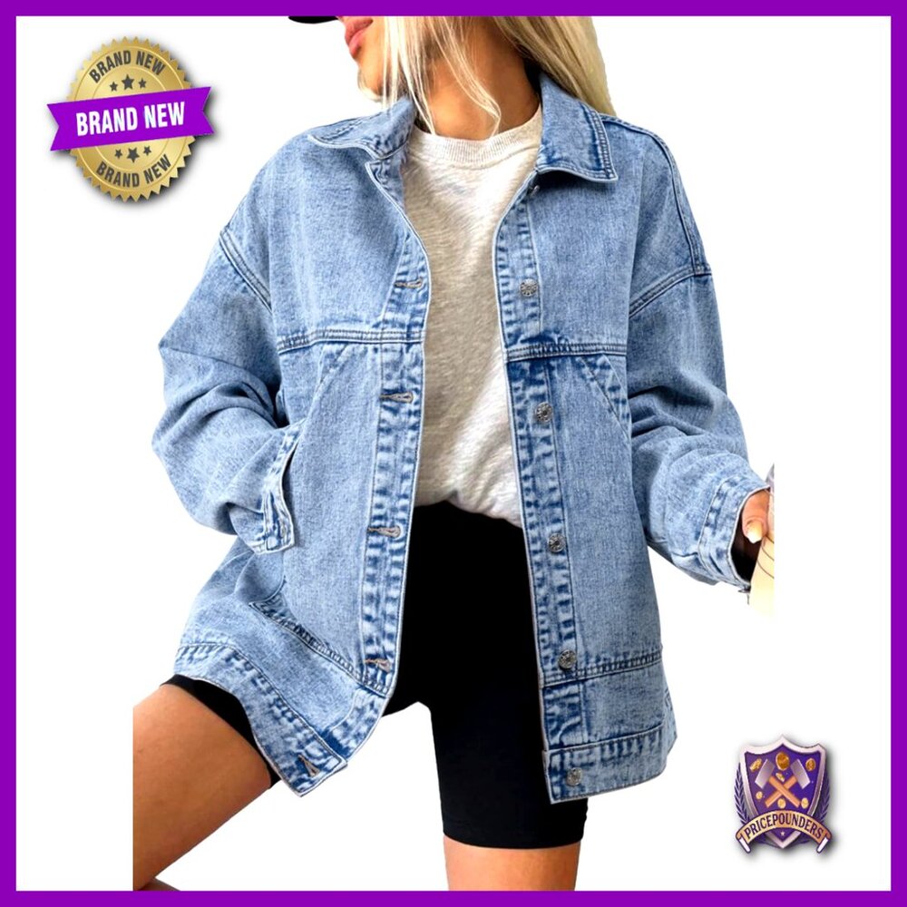 Denim Jacket Classic Drop Shoulder Button Front Casual Chic Oversized Fit